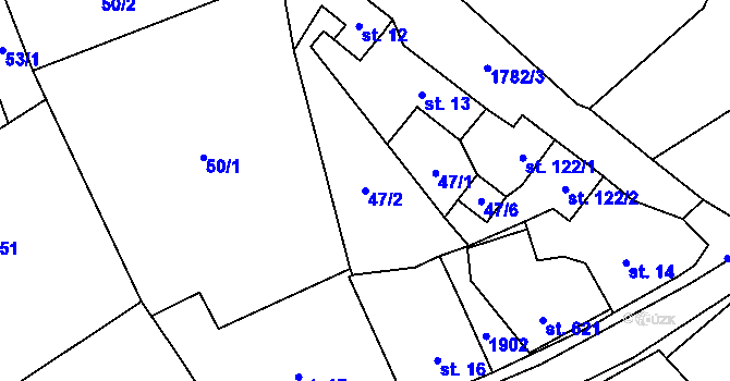 Parcela st. 47/2 v KÚ Doubravník, Katastrální mapa