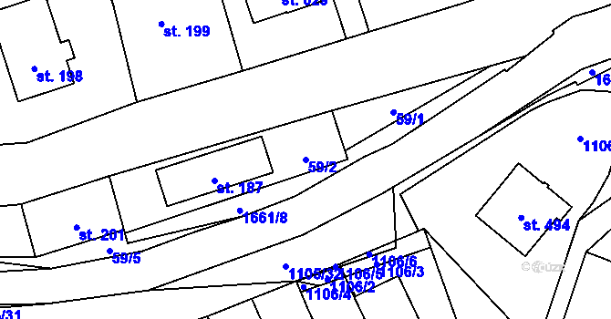 Parcela st. 59/2 v KÚ Doubravník, Katastrální mapa