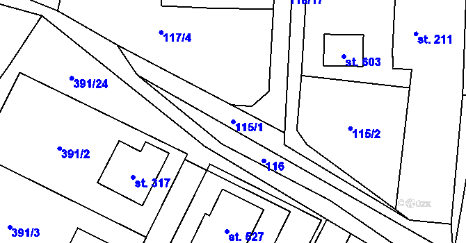 Parcela st. 115/1 v KÚ Doubravník, Katastrální mapa