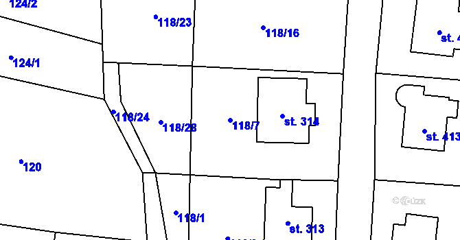 Parcela st. 118/7 v KÚ Doubravník, Katastrální mapa