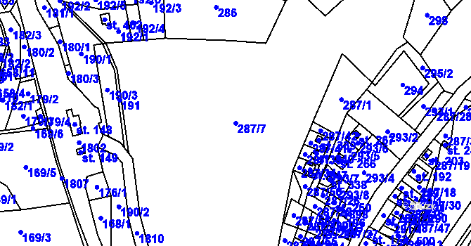 Parcela st. 287/7 v KÚ Doubravník, Katastrální mapa