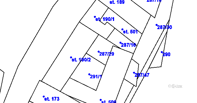 Parcela st. 287/29 v KÚ Doubravník, Katastrální mapa