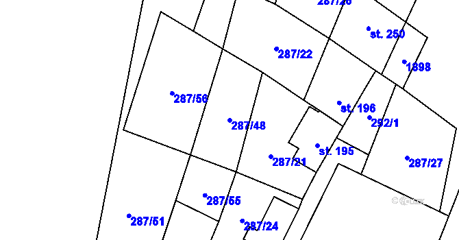 Parcela st. 287/48 v KÚ Doubravník, Katastrální mapa