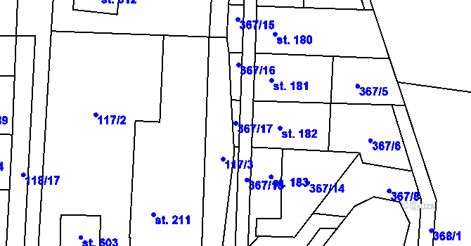 Parcela st. 367/17 v KÚ Doubravník, Katastrální mapa