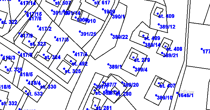 Parcela st. 389/1 v KÚ Doubravník, Katastrální mapa