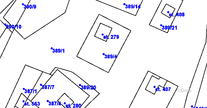 Parcela st. 389/4 v KÚ Doubravník, Katastrální mapa