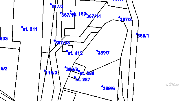 Parcela st. 389/7 v KÚ Doubravník, Katastrální mapa
