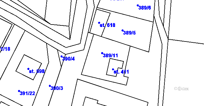 Parcela st. 389/11 v KÚ Doubravník, Katastrální mapa