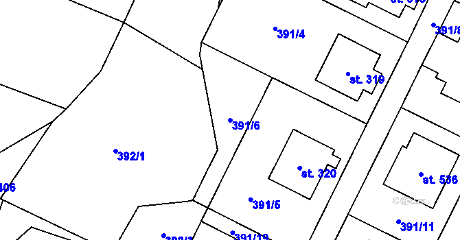 Parcela st. 391/6 v KÚ Doubravník, Katastrální mapa