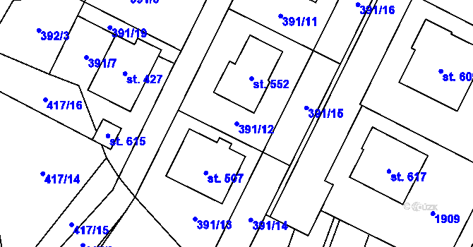 Parcela st. 391/12 v KÚ Doubravník, Katastrální mapa