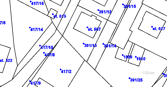 Parcela st. 391/13 v KÚ Doubravník, Katastrální mapa