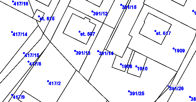 Parcela st. 391/14 v KÚ Doubravník, Katastrální mapa
