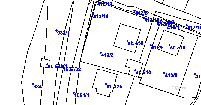 Parcela st. 412/2 v KÚ Doubravník, Katastrální mapa