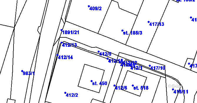 Parcela st. 412/5 v KÚ Doubravník, Katastrální mapa