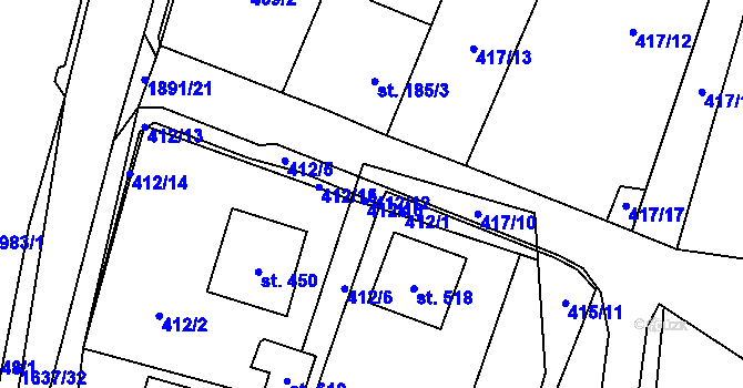 Parcela st. 412/12 v KÚ Doubravník, Katastrální mapa
