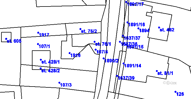 Parcela st. 107/4 v KÚ Doubravník, Katastrální mapa
