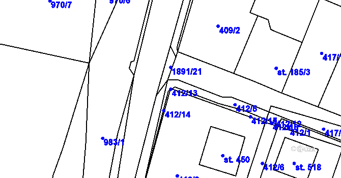 Parcela st. 412/13 v KÚ Doubravník, Katastrální mapa