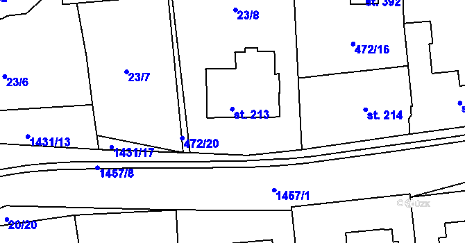 Parcela st. 213 v KÚ Doubravy, Katastrální mapa