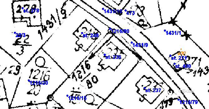 Parcela st. 236 v KÚ Doubravy, Katastrální mapa