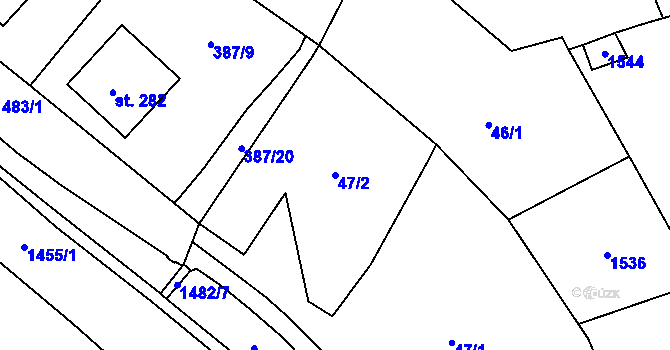 Parcela st. 47/2 v KÚ Doubravy, Katastrální mapa