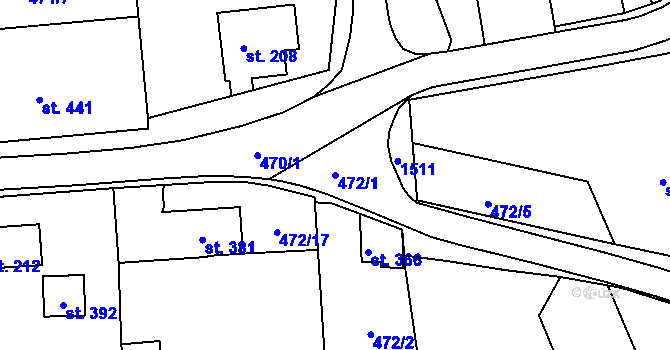 Parcela st. 472/1 v KÚ Doubravy, Katastrální mapa