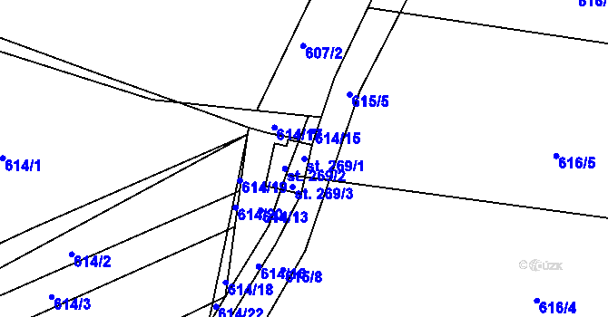 Parcela st. 269/1 v KÚ Doudleby, Katastrální mapa