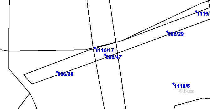 Parcela st. 666/47 v KÚ Doudleby, Katastrální mapa