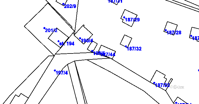 Parcela st. 187/44 v KÚ Doudleby, Katastrální mapa