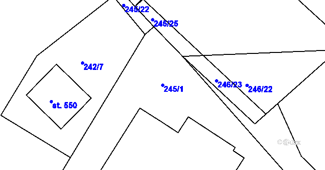 Parcela st. 245/1 v KÚ Doudleby, Katastrální mapa