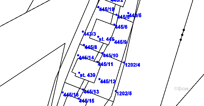 Parcela st. 445/10 v KÚ Doudleby, Katastrální mapa
