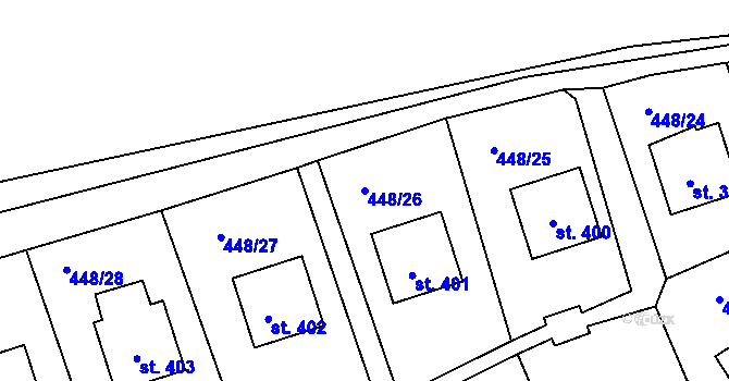 Parcela st. 448/26 v KÚ Doudleby, Katastrální mapa