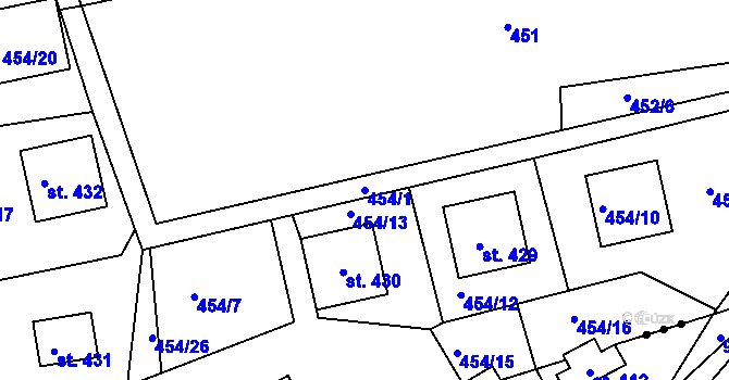 Parcela st. 454/1 v KÚ Doudleby, Katastrální mapa
