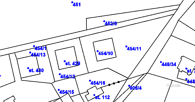 Parcela st. 454/10 v KÚ Doudleby, Katastrální mapa