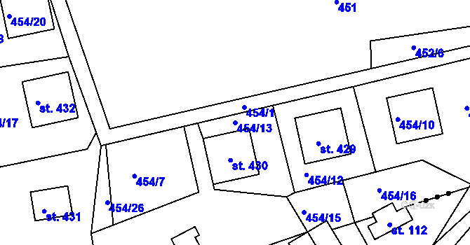 Parcela st. 454/13 v KÚ Doudleby, Katastrální mapa