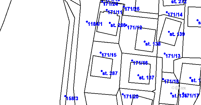 Parcela st. 171/15 v KÚ Doudleby, Katastrální mapa