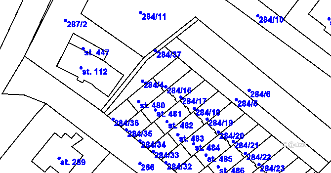 Parcela st. 284/16 v KÚ Doudleby, Katastrální mapa