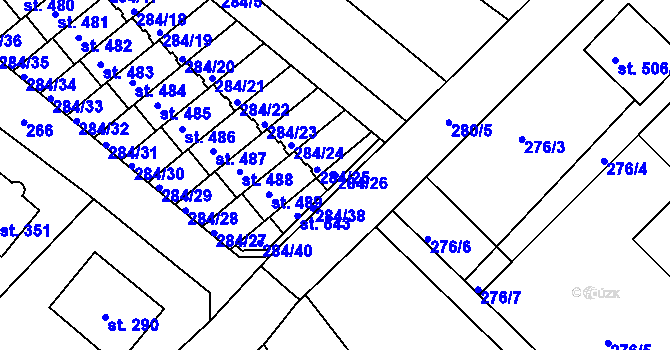 Parcela st. 284/26 v KÚ Doudleby, Katastrální mapa