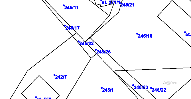 Parcela st. 245/25 v KÚ Doudleby, Katastrální mapa