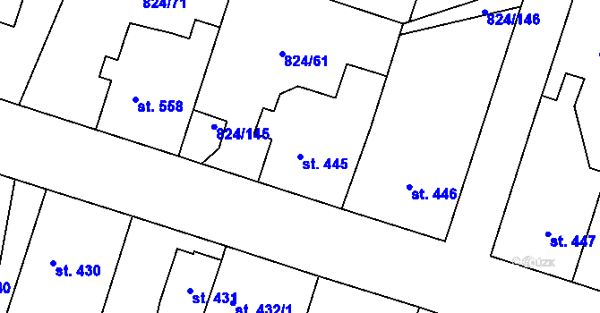 Parcela st. 445 v KÚ Doudleby nad Orlicí, Katastrální mapa