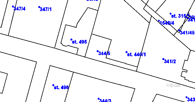 Parcela st. 344/5 v KÚ Doudleby nad Orlicí, Katastrální mapa