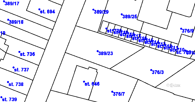 Parcela st. 389/23 v KÚ Doudleby nad Orlicí, Katastrální mapa