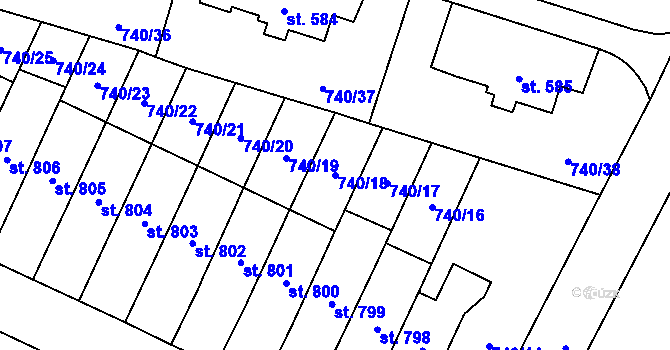 Parcela st. 740/18 v KÚ Doudleby nad Orlicí, Katastrální mapa