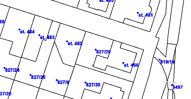 Parcela st. 827/29 v KÚ Doudleby nad Orlicí, Katastrální mapa