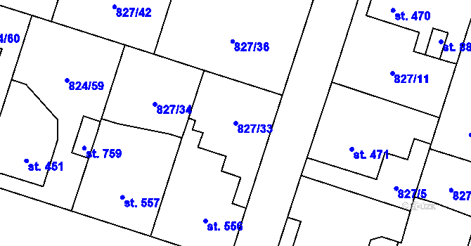 Parcela st. 827/33 v KÚ Doudleby nad Orlicí, Katastrální mapa
