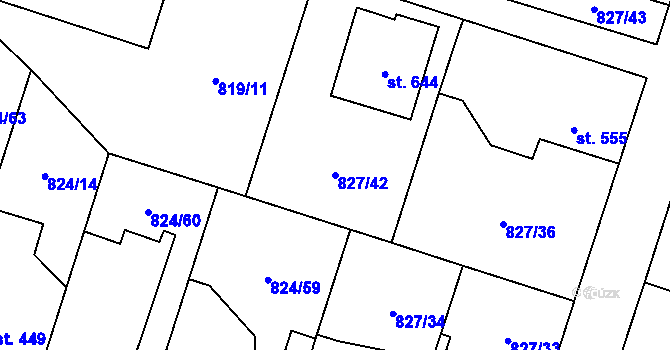 Parcela st. 827/42 v KÚ Doudleby nad Orlicí, Katastrální mapa