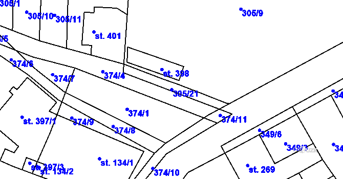 Parcela st. 305/21 v KÚ Doudleby nad Orlicí, Katastrální mapa