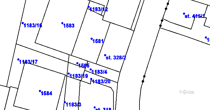 Parcela st. 328/2 v KÚ Vyhnánov, Katastrální mapa