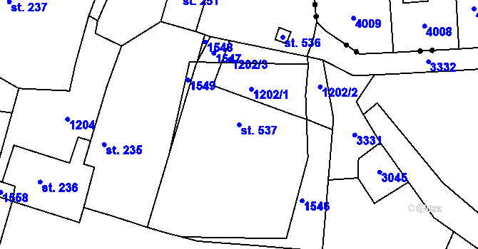 Parcela st. 537 v KÚ Vyhnánov, Katastrální mapa