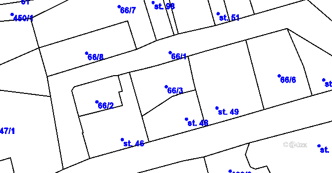 Parcela st. 66/3 v KÚ Doupě, Katastrální mapa