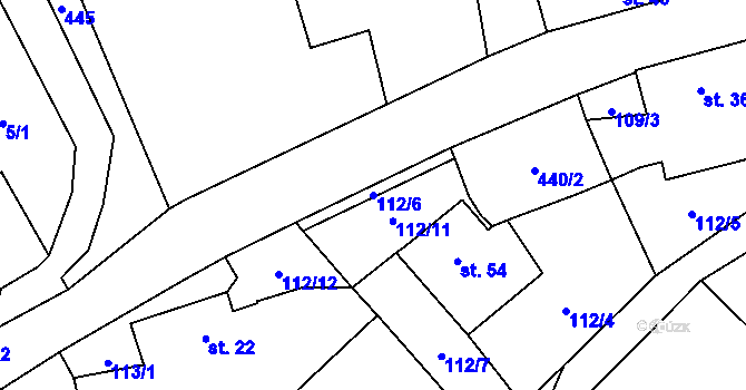Parcela st. 112/6 v KÚ Doupě, Katastrální mapa